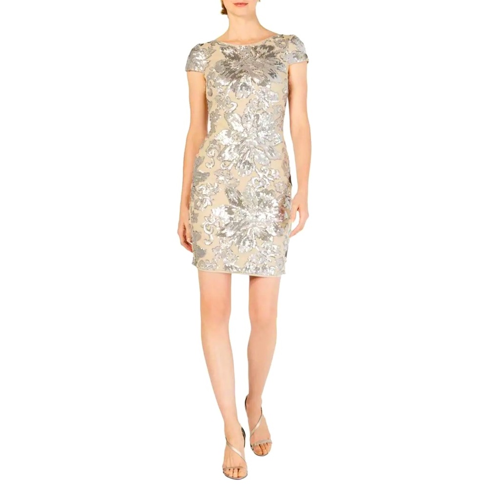 Calvin Klein Sequin Floral Cap-Sleeve Dress SZ 10
